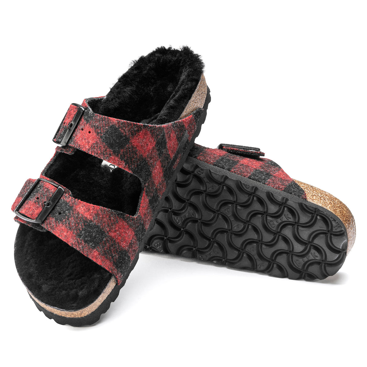 Good BIRKENSTOCK ARIZONA SHEARLING RED BLACK PLAID 43 UNISEX REGULAR Men 11